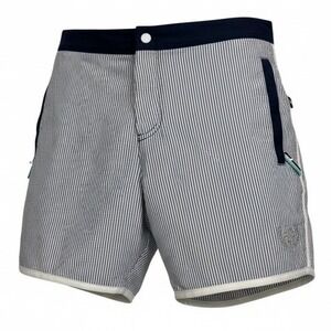 Andrew Christian Navy and White Striped Board Shorts